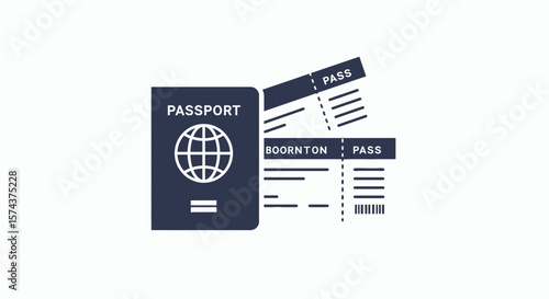 Passport and tickets with boornton pass for travel documentation icon