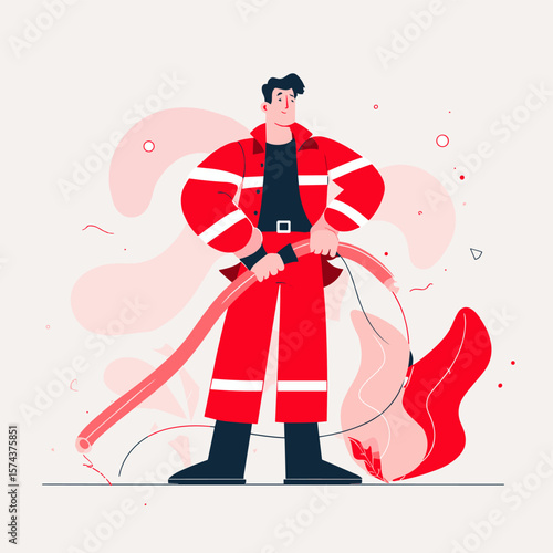 Brave firefighter hero standing confidently in the face of danger.
