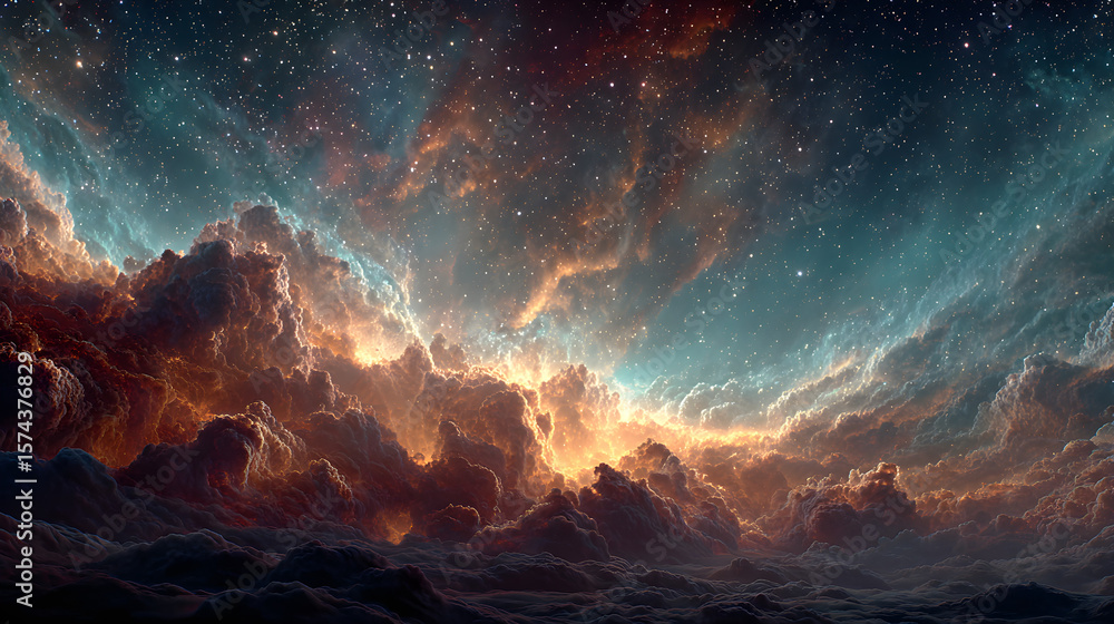 Fototapeta premium Cosmic Galaxy Blend of Red, Orange, and Blue Cloud Formations