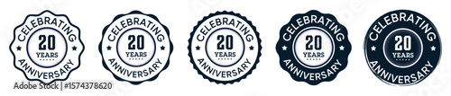 Celebrating 20 Years Anniversary Badges in Blue – Milestone Seal Icon Set