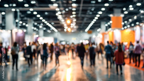 Wallpaper Mural Blurred scene of a large convention or trade show bustling with people and bright lighting above the attendees. Torontodigital.ca