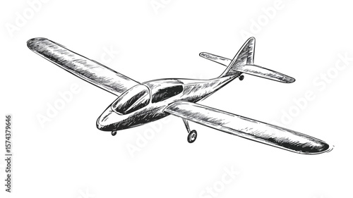 Engraved Glider Illustration in Bold Black Lines for Design Projects