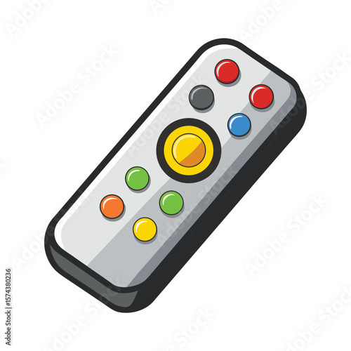 Modern electronic remote control with colorful buttons for entertainment devices