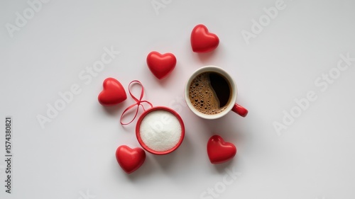 Wallpaper Mural A flat lay of red hearts coffee and cream on a white background perfect for valentine's day theme Torontodigital.ca
