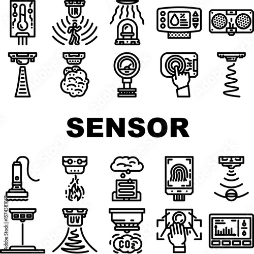 sensor module iot wireless icons set vector