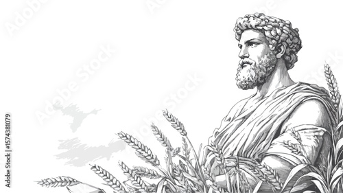 Engraved Illustration of Notus the Summer Wind in Vintage Style