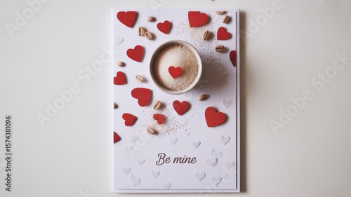 Wallpaper Mural Valentine's day card with hearts and coffee cup on white background flat lay composition view from above Torontodigital.ca