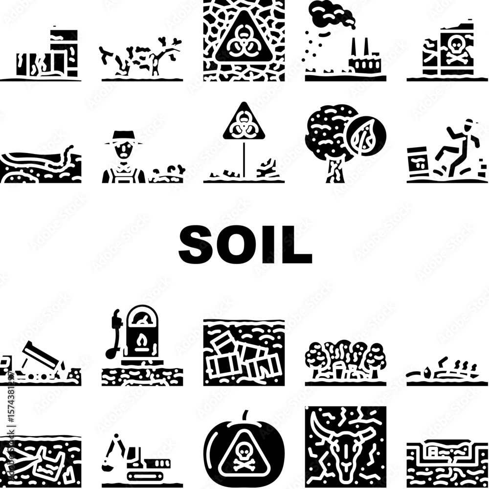 Fototapeta premium soil pollution contamination icons set vector