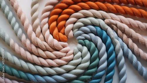 Wallpaper Mural A close up view of colorful twisted ropes arranged in a spiral pattern on a white surface top view Torontodigital.ca