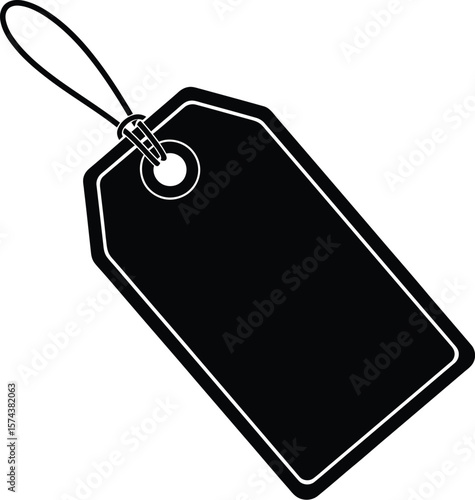 Vector art of a black and white price tag with a string ready to be filled with information about a product