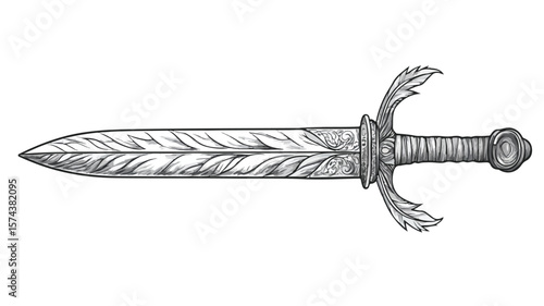 Exquisite Engraved Sword with Ornate Raven Feathers Design for Stunning Visual Impact
