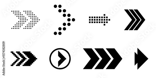 Modern swipe arrows icon set with line and pixel symbols for scrolling next slide navigation with finger and hand gestures vector arrows pointing in all directions