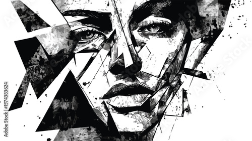 Detailed Fragmented Abstract Face Art with Textured Elements