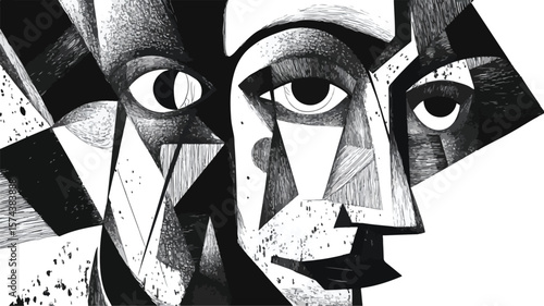 Detailed Fragmented Abstract Face Art with Textured Elements