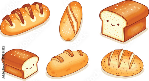 Create a kinds of deferent Bread hand drawn set vector art with white background.