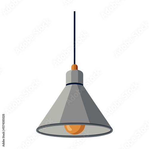 Modern industrial style gray cone shaped pendant light fixture with a visible bulb