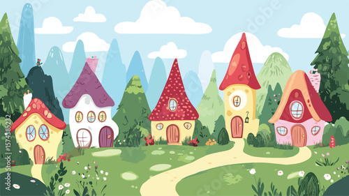 Enchanting Gnome Village with Fairytale Houses in Lush Landscape