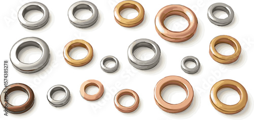 Create a kinds of deferent Metallic grommet set vector art with white background.