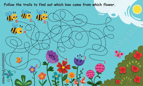 Bee and Flower Matching Puzzle - Fun Spring Activity for Kids
