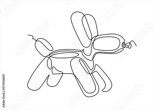 Air ballon dog silhouette vector one line continuous drawing illustration. Minimal design element for print, banner, card, wall art poster, brochure. Hand drawn one line vector. Editable stroke	