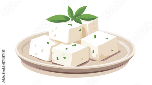 Authentic Indian Paneer Cheese Flat Vector Illustration