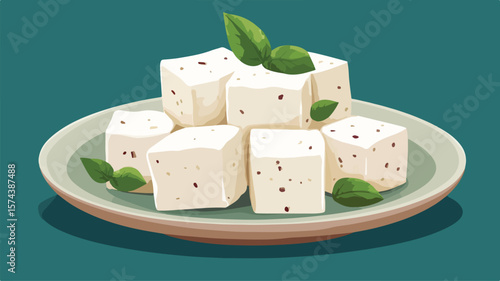 Authentic Indian Paneer Cheese Flat Vector Illustration