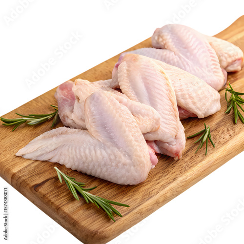 Raw Chicken Wings on Wooden Cutting Board isolated on transparent baackground