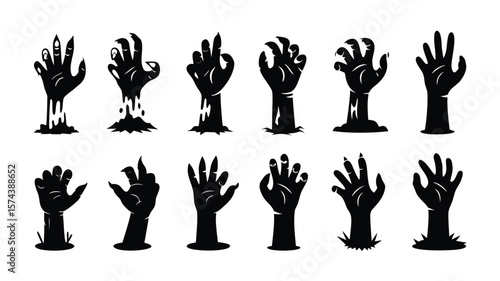 Silhouette Collection of Zombie Hands Reaching from the Ground for Halloween Decorations