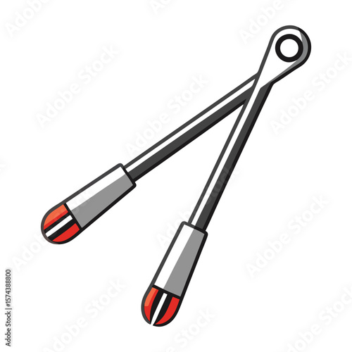Pair of crossed metal hand exerciser grips with red tips on a white background