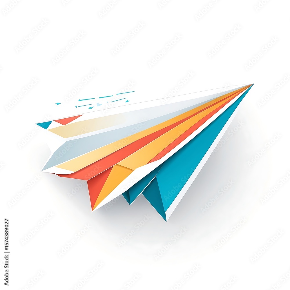 Fototapeta premium Flat icon Paper airplane folded from JSON code sheet, flying, solid colors, white background.