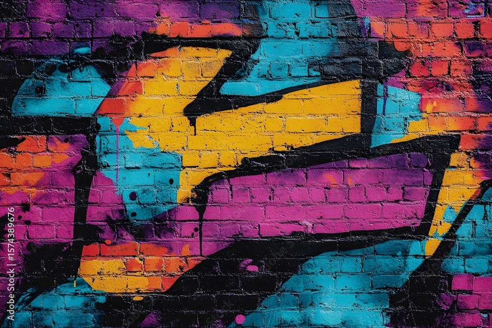 Fototapeta premium Graffiti on brick, colorful urban design.