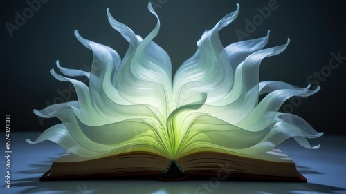Wallpaper Mural Open book with light emanating from its pages forming a flower like shape in a dark environment Torontodigital.ca