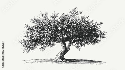 Vintage Olive Tree Woodcut Engraving Style Illustration for Design Projects