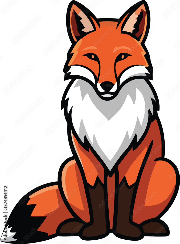 Fototapeta premium A cute cartoon red fox vector illustration isolated on white, depicting a wild mammal
