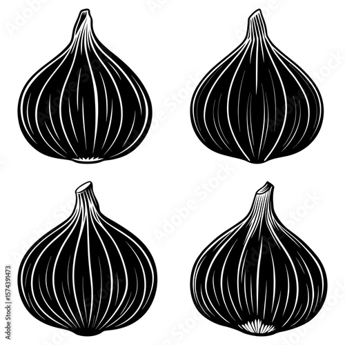Four black and white figs in a simple vector art style arranged in a square formation on white