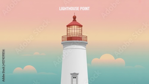 Wallpaper Mural A cartoon lighthouse with a red top against a pastel sky with clouds and a door on the side view Torontodigital.ca