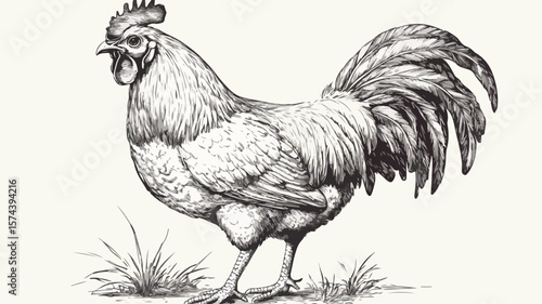 Vintage Engraving Style Rooster in Black and White