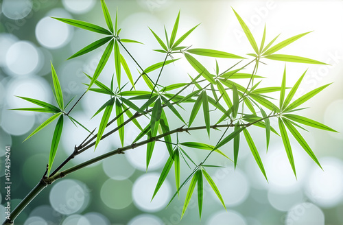 Fresh green bamboo leaves backlit by the sun