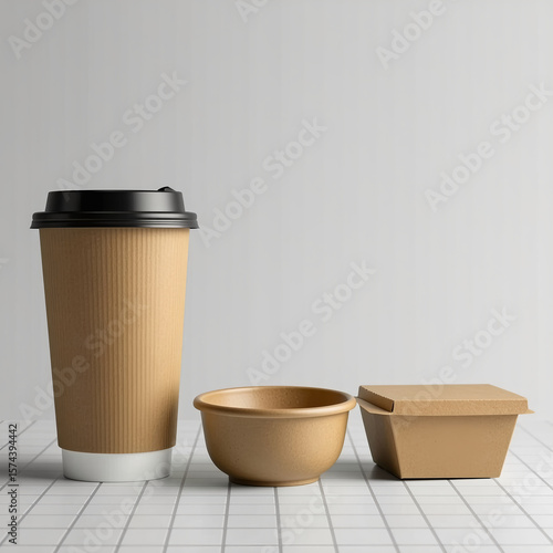 Isolated hot coffee drink in a disposable paper cup with lid