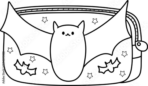 Halloween bat pencil case doodle line art