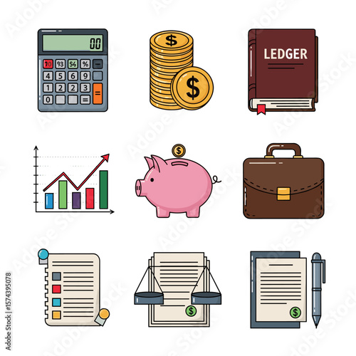 Accounting Icon Set in Modern Flat Style