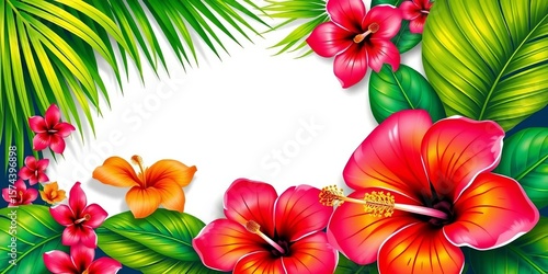 Vibrant hibiscus & palm leaf Luau invitation template,  hawaii,   leaves