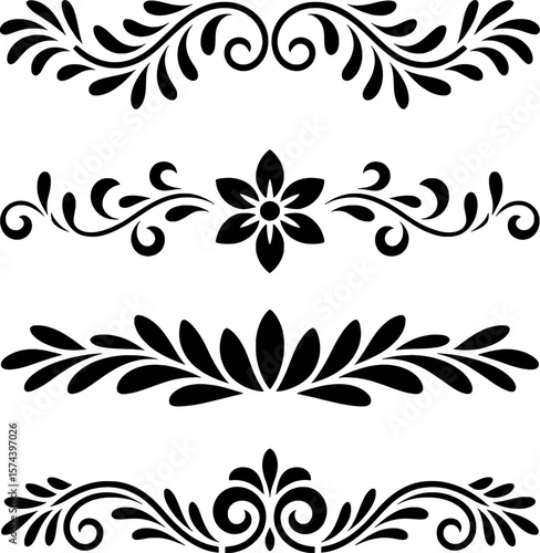 Photography Black floral ornamental dividers and borders with swirling vine elements vector
