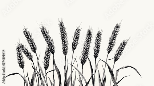 Vintage Wheat Ears Block Print Style Grunge Effect