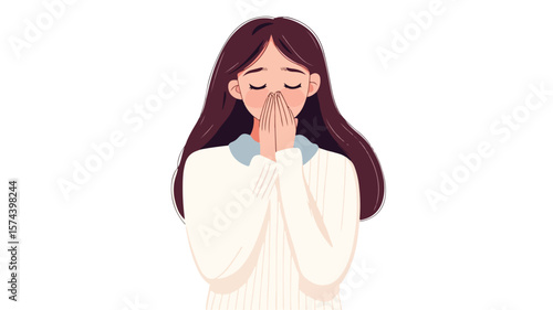 Woman Reacting to Unpleasant Smell with Closed Nose - Odor, Disgust and Toxicity Concept