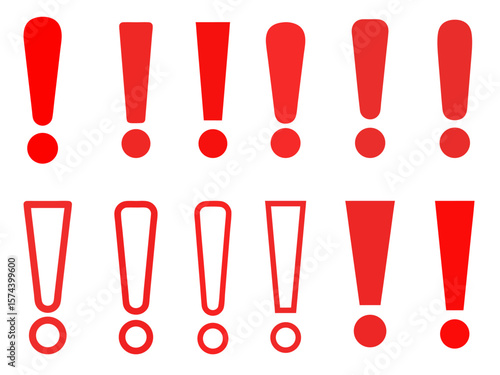 Vibrant Red Exclamation Mark Symbols Flat Design Vector Illustration Set - Warning Alert Graphic Elements