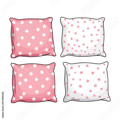 Set of soft pillows with star pattern for nursery decoration vector