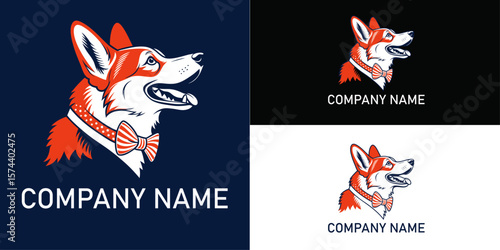 Vector art of a charismatic dogs head logo featuring a stylish bow tie, ideal for a petrelated business
