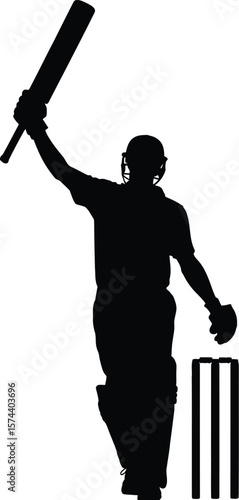 Cricketer celebrating with bat raised batsman celebration