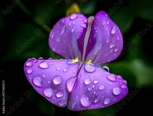 purple flower with water drops nature image 